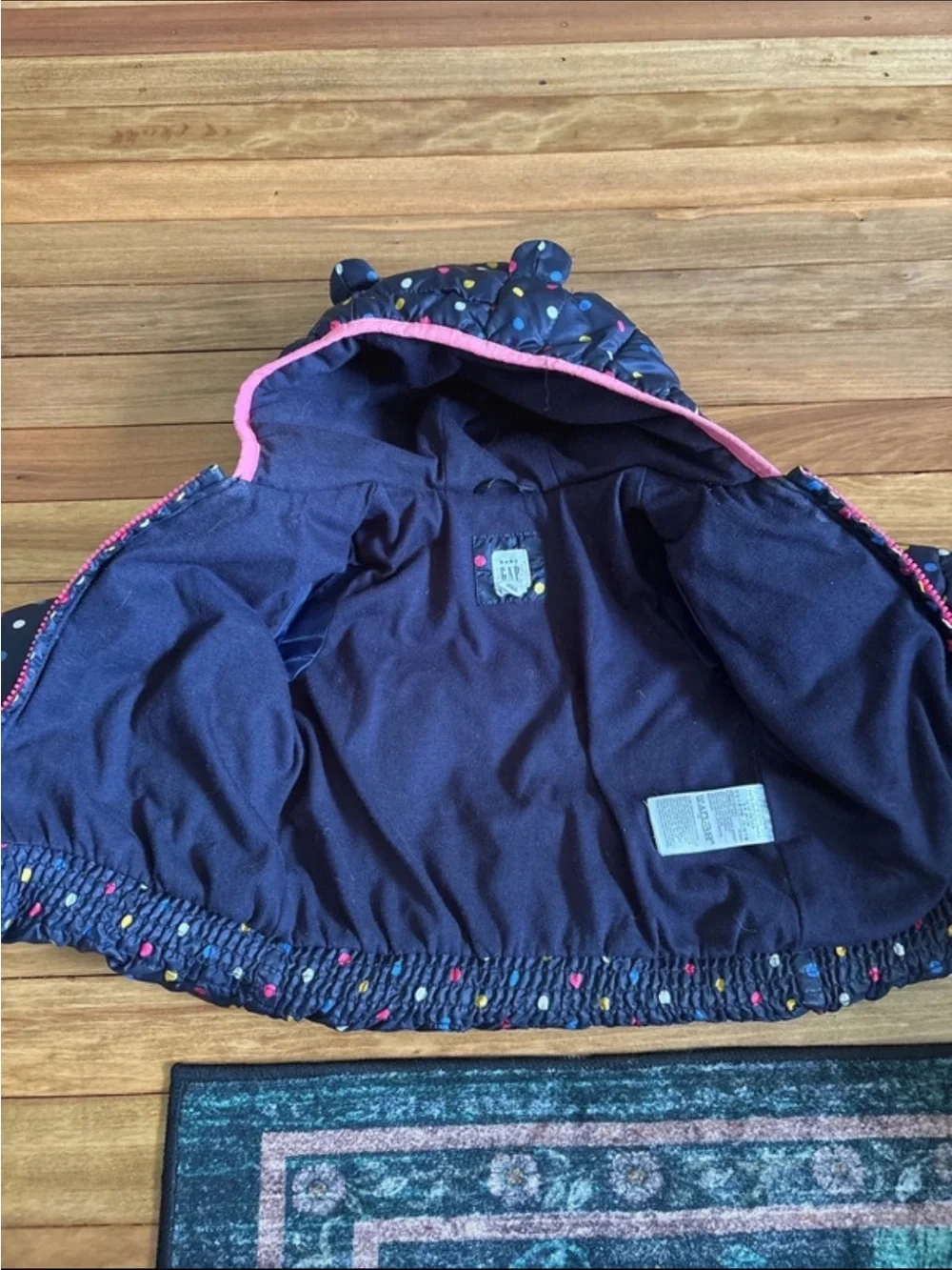 Baby Gap Navy Polka Dot Puffer Jacket with Hood and Ears 18M